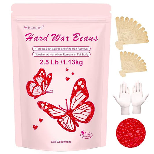 Auperwel Wax Beads 2.5lb,Hard Wax Beads Suitable for Brazilian Bikini & Coarse Hair, Sensitive Skin Hard Wax for Hair Removal (Face/Body/Armpit), Refill Wax Bags for At-Home Waxing