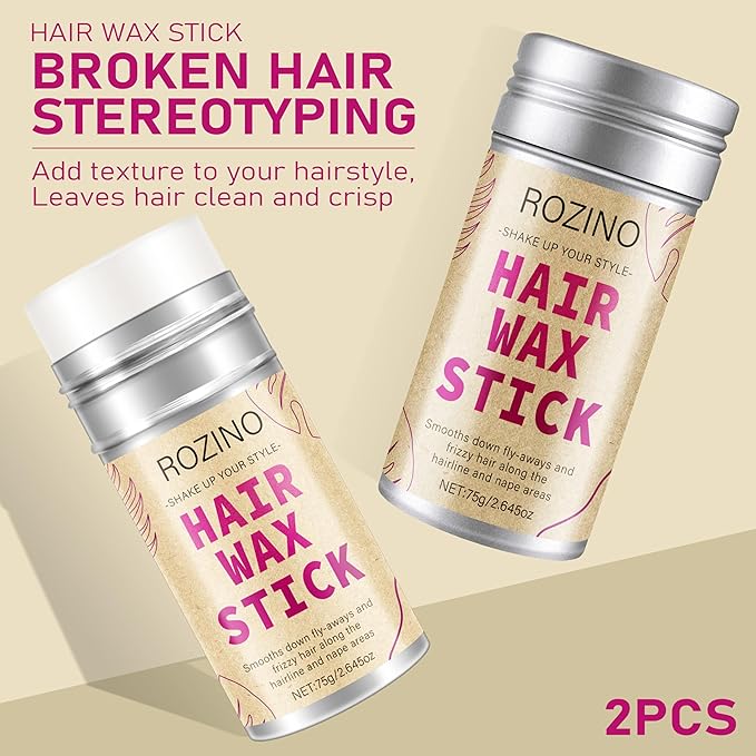 Hair Wax Stick, 2 Pack - Multi-Purpose Styling Stick to Tame Flyaways, Frizz Control for Sleek Ponytails, Buns & Edge Control - For Women & Kids， All Hair Types