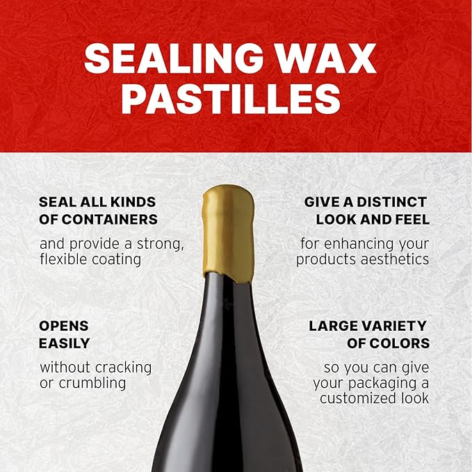 Blended Waxes, Inc. Bottle Sealing Wax Beads, Premium Pastille Wax Seal Beads For Wine, Beer, and Liquor Bottle Closure, Seals Between 25-30 Bottles, 1 lb, Gold