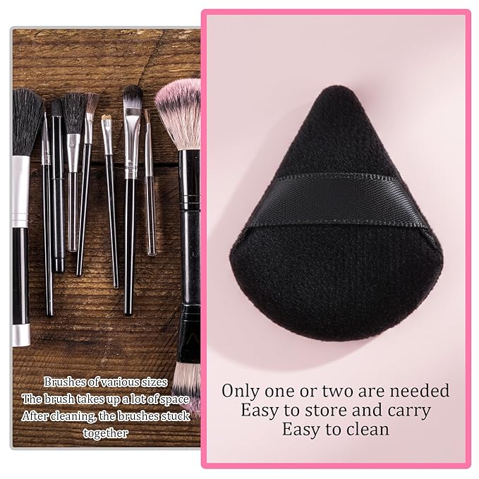 32 Pcs Triangle Powder Puff, Face Soft Velour Makeup Sponge, Triangle Puff for Wet and Dry, Setting Puffs Cosmetic Foundation Makeup Tool(Black)