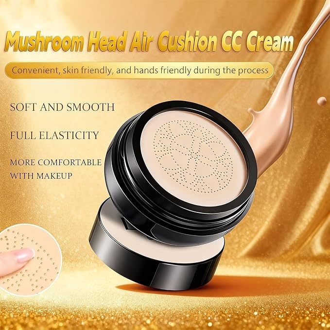 Foundation Cushion, 2026 New Mushroom Head Air Cushion Cc Cream Foundation, Bb Cream Foundations, Lifts and Moisturizes, Long-Lasting and Evens out Skin Texture (Ivory white)
