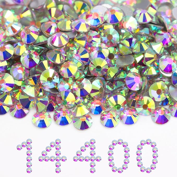 MEIBITE Flatback Rhinestones Bulk, 14400PCS Crystal AB Rhinestones for Clothes DIY Decoration Crafts, Crystal AB, SS20, 4.6-4.8mm