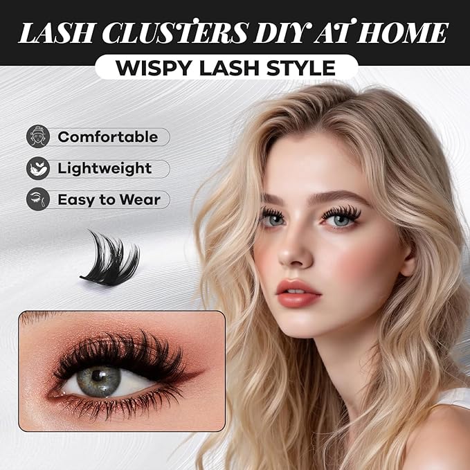 MissAiry Flaunt Lash Clusters LengthLock Eyelash Cluster Short Lash Cluster 14MM Wispy Lash Clusters Flora Cluster Lashes D Curly Eyelash Extensions Wet Look Eyelashes Clusters Wispy(Flaunt 14MM)