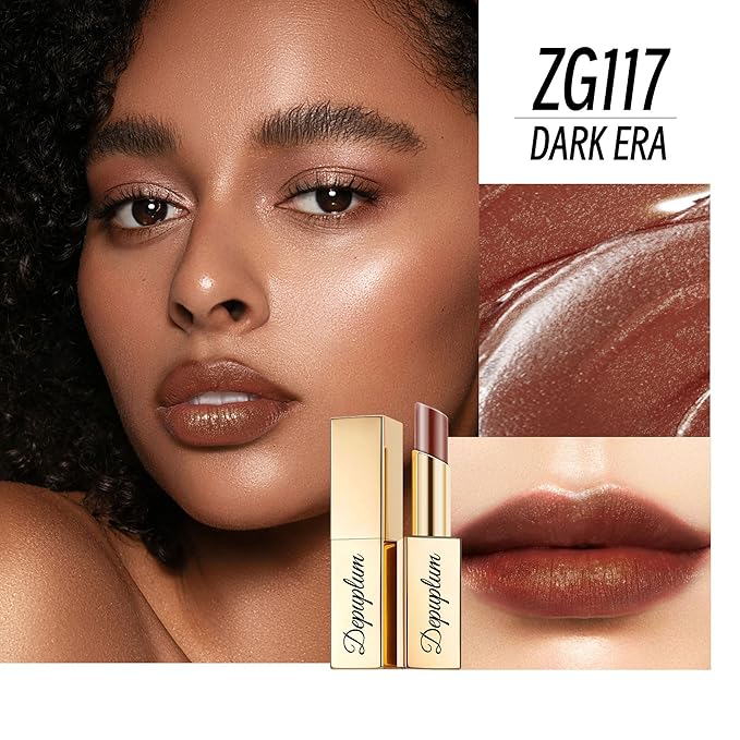 Depuplum Brown Lipstick Moisturizing for Women Shimmer Tinted Lip Balm Hydrating Nourishing Chocolate Lip Gloss Vegan& Cruelty Free Lip Makeup, ZG117 Dark Era