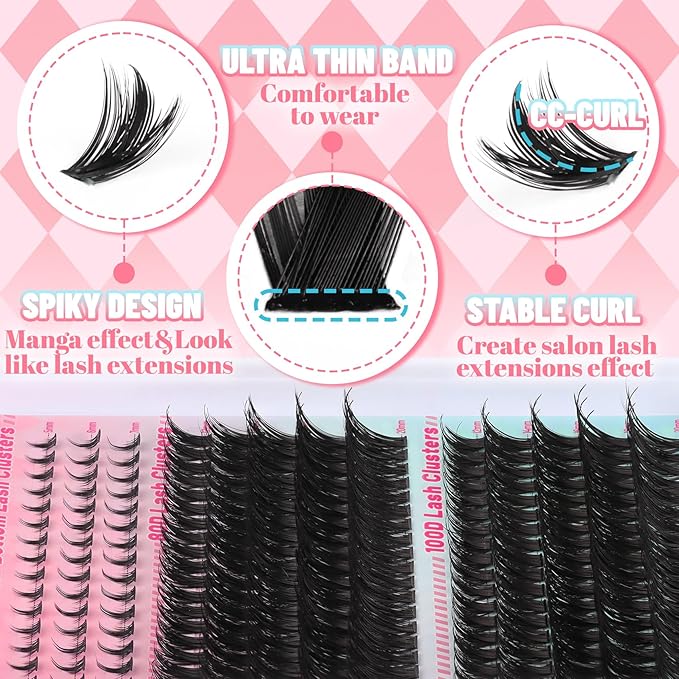 Fyonas Lash Clusters 80D+100D Manga Cluster Eyelashes 12-20mm Spiky Volume Individual Lashes with Natural Bottom Lashes DIY Fluffy Eyelash Extensions 233Pcs Fairy Lash Clusters (Mix03)
