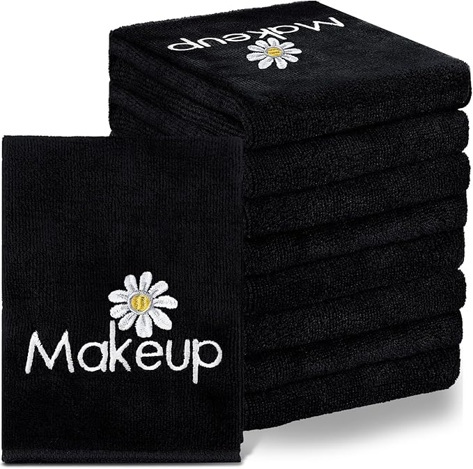 Shimeyao 20 Pack Makeup Towels Black Makeup Washcloths for Face Microfiber Remover Cloth 13x13 Inch Daisy Quick Dry Face Towels for Cleansing Hand
