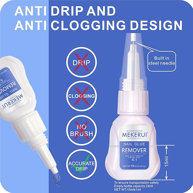 Mekerui Nail Glue & Remover Kit - 30+ Days Long-Lasting Gel, No UV Light Needed, Dropper-Type Quick Removal (G1 & R1 Professional Bundle)