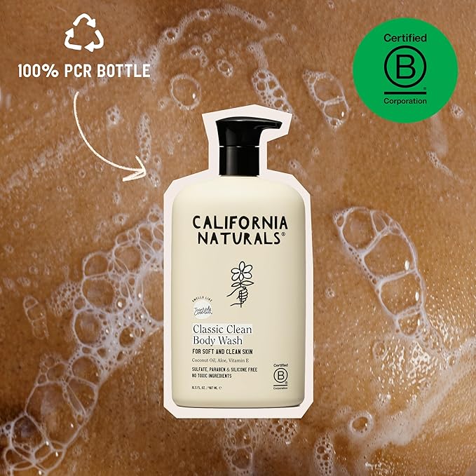 California Naturals Body Wash for Women and Men, Vitamin E Shower Gel Cleanser, Natural, Vegan & Cruelty Free, Paraben & Sulfate Free, Moisturizing Skin, Coconut, All Skin Types, 16.5 fl oz