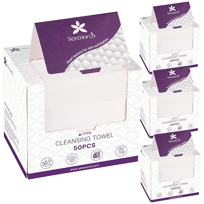 Serenorch Disposable Face Towels, 10" x 12" Pearl Texture, Lint Free Ultra Thick Face Towelettes for Sensitive Skin, Extra Soft Makeup Remover Skincare Dry Wipes, 200 Count