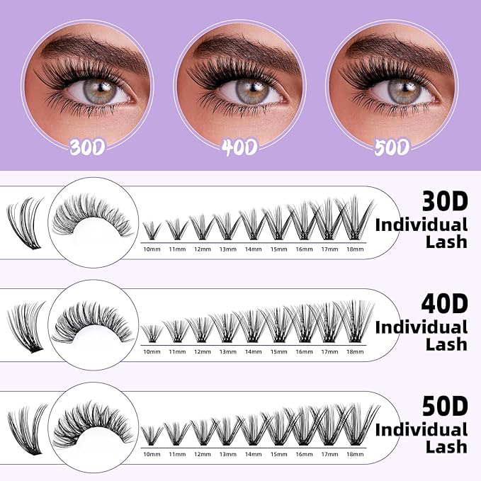 B&Qaugen Lash Clusters with Bottom Lashes 10-18mm 40D D Curl Individual Lashes Cluster Eyelash Clusters Wispy with 2 Styles Bottom Lash Extension DIY Lash Extensions at Home (40D-D-MIX10-18)