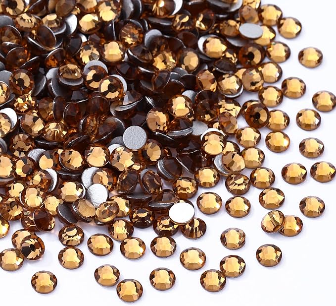 Meibite Topaz Flatback Rhinestones, Glass Rhinestones for Nail Art and Craft, Glue Fix, Loose Crystal Gemstones(Topaz, SS10, 1440pcs, 2.7-2.8mm)