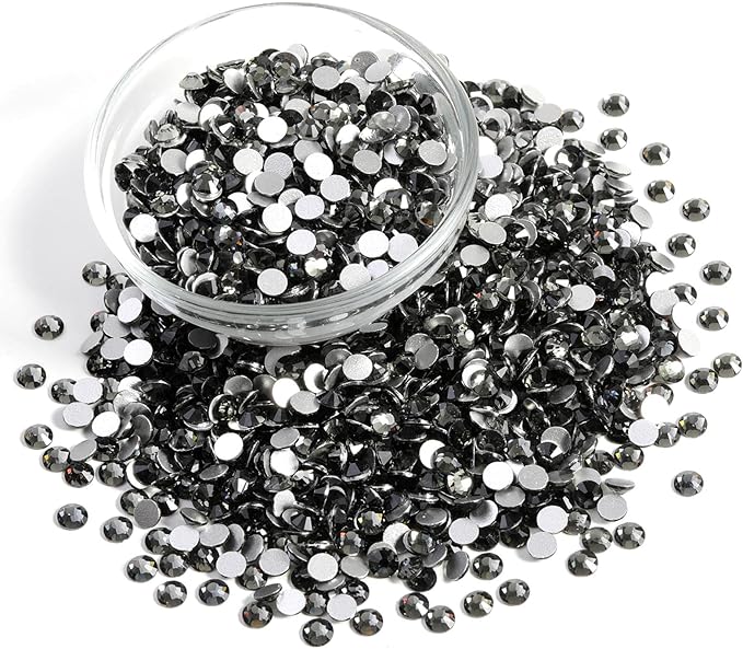 Beadsland Flatback Rhinestones Bulk,14400pcs Gray Rhinestones for Nails Crafts Clothes DIY Decoration, Black Diamond, SS12,3.0-3.2mm