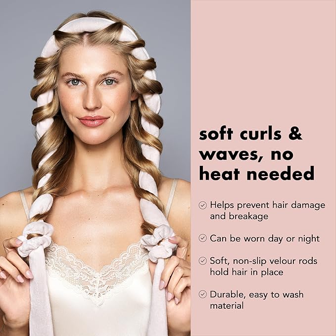 The Hair Edit Heatless Soft Ribbon Curl Set Heatless Curling Rod with 2 Velour Scrunchies for Overnight Curls, No Heat Hair Curler for Women, Damage Free Styling Tool For Long and Medium Hair 69"Long