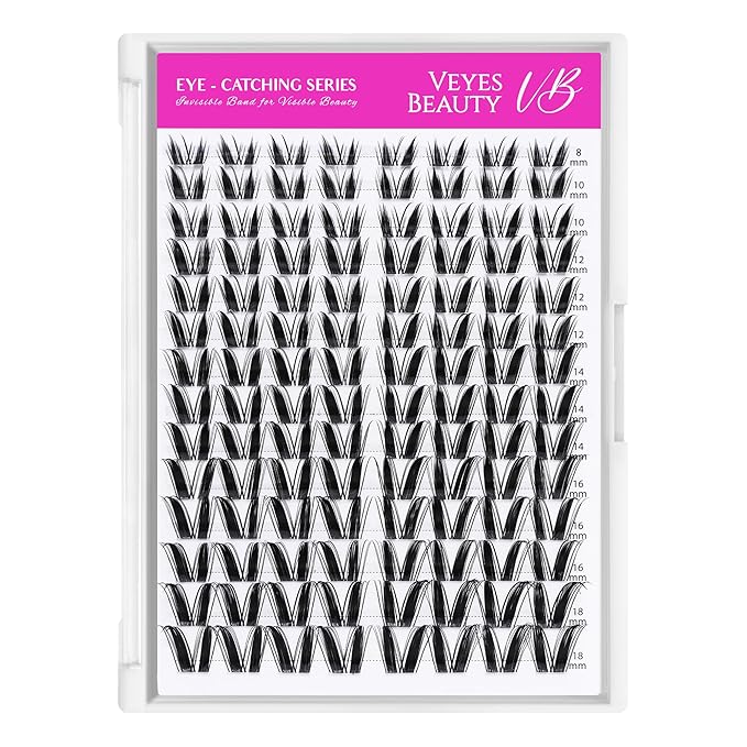 VEYESBEAUTY Bunny Lash Clusters Kit Individual Lash Extensions Eye-Catching Series DIY Dramatic Eyelash Wispy Faux Mink Lash Mixed Length Tray with Bond & Seal, Applicator at Home