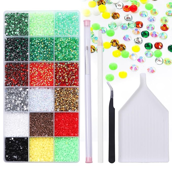 36000Pcs 3mm Christmas Resin Rhinestones Kit- Resin Mixed Color Rhinestones for Nail Clothes Shoes Tumblers Decoration Flat Back Round