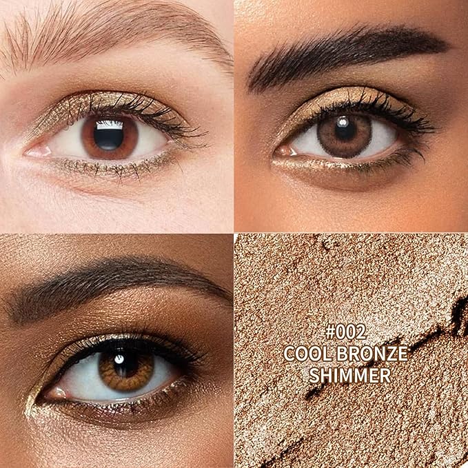 Cream to Powder Waterproof Eyeshadow Stick, Longwear, Easy-to-Apply, Smudge-Proof Shimmer Eyeshadow Pencil (002 Cool Bronze Shimmer)