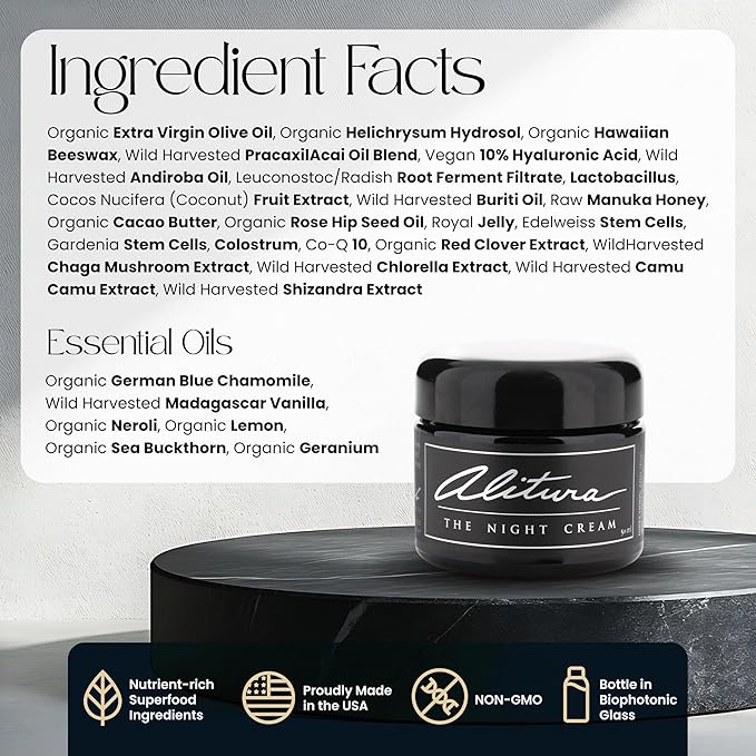 Alitura Hyaluronic Acid Anti-Aging Night Cream – Hydrating Face Moisturizer with 10% Hyaluronic Acid & Superfoods – Wrinkle Cream for Women & Men – Anti-Wrinkle Night Cream for Radiant, Youthful Skin