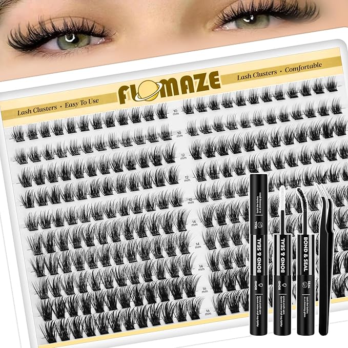 Lash Clusters, 240 pcs Lash Clusters Kit, – DIY Individual Eyelashes, Lightweight Reusable C Curl False Lashes 10-16mm with Tweezers & Dual-Ended Bond & Seal for Home Salon