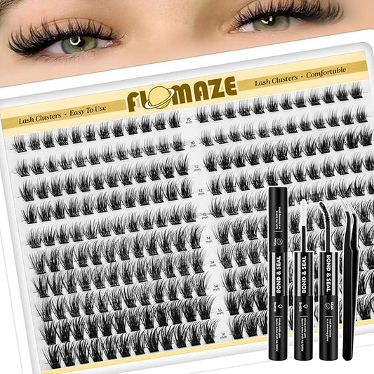 Lash Clusters, 240 pcs Lash Clusters Kit, – DIY Individual Eyelashes, Lightweight Reusable C Curl False Lashes 10-16mm with Tweezers & Dual-Ended Bond & Seal for Home Salon
