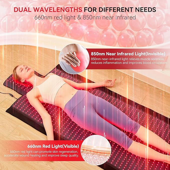 Largest 2570 LEDs Full Body Red Light Therapy Mat, Premium TPU Red Light Therapy for Body Pain Relief, 660nm 850nm Infrared Light Blanket with Adjust Timer & Intensity, Pro Therapy Mat at Home