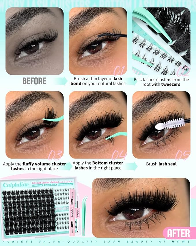 Thick Fairy Lash Clusters Kit DIY Salon-Effect Lash Extensions Wispy Eyelash Clusters Kit Spiky Manga Individual Lashes Bottom Lashes Clusters Eyelash Extensions Kit 5-20mm Fluffy Lash Extension Kit