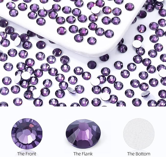 Meibite Tanzanite Flatback Rhinestones, Glass Rhinestones for Nail Art and Craft, Glue Fix, Loose Crystal Gemstones(Tanzanite, SS30, 288pcs, 6.4-6.6mm)