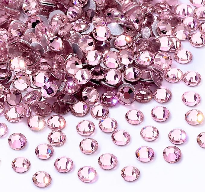 Meibite Pink Flatback Rhinestones, Glass Rhinestones for Nail Art and Craft, Glue Fix, Loose Crystal Gemstones(Pink, SS10, 1440pcs, 2.7-2.8mm)