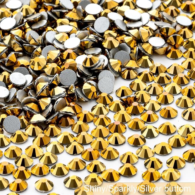 MEIBITE Flatback Rhinestones Bulk, 14400PCS Gold Rhinestones for Clothes DIY Decoration Crafts, Gold, SS20, 4.6-4.8mm