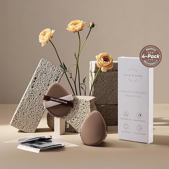 Makeup Sponge, GloréBrochas 4PCS Micro Porous Beauty Blender, Latex-Free PU Powder Puff, Low Absorption 3.2 Inch Makeup Puff, Soft Dual-Sided Foundation Sponge