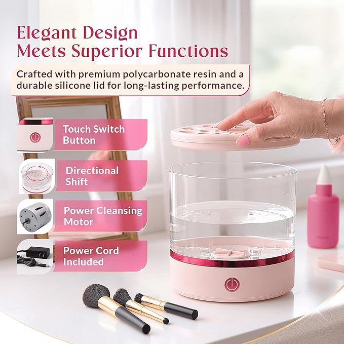 360° Electric Makeup Brush Cleaner – Dual Spin Makeup Brush Cleansing Machine Holds 17 Brushes, Portable Compact Design for Travel & Home Use, Perfect for Makeup Lovers & Professionals