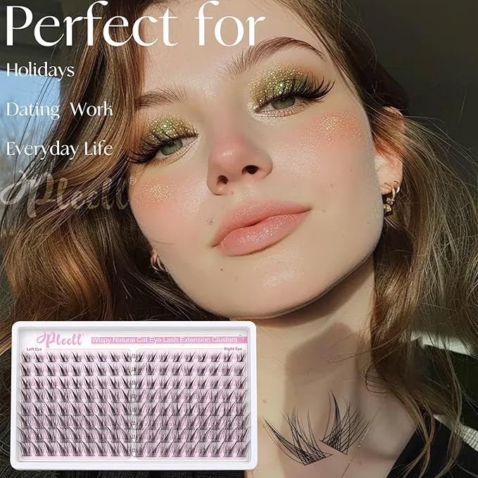 Natural Lash Clusters Wispy Lash Cluster Eyelash Extensions Cat Eye Eyelash Clusters 144PCS Individual Lashes Clusters 10-16MM DIY Lash Extension by Pleell