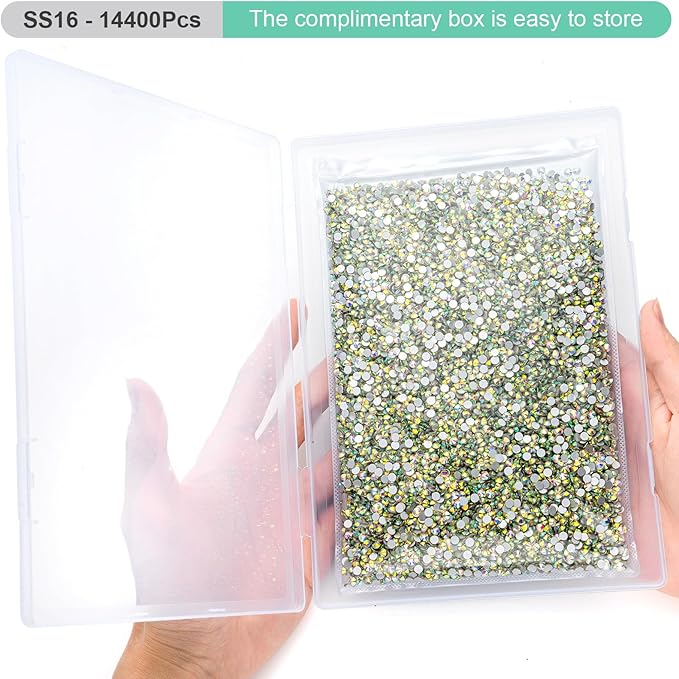 MEIBITE Flatback Rhinestones Bulk, 14400PCS Crystal AB Rhinestones for Clothes DIY Decoration Crafts, Crystal AB, SS16, 3.8-4.0mm