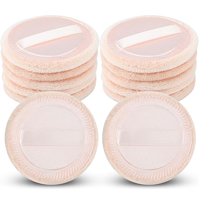Senkary 12 Pieces Face Powder Puffs Cotton Makeup Pads Soft Compact Puffs for Loose Setting Pressed Powder, 2.36 Inch (Beige)