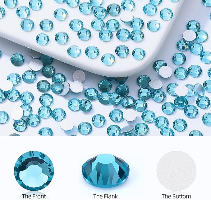 Meibite Aquamarine Flatback Rhinestones, Glass Rhinestones for Nail Art and Craft, Glue Fix, Loose Crystal Gemstones(Aquamarine, SS6, 1440pcs, 1.9-2.0mm)