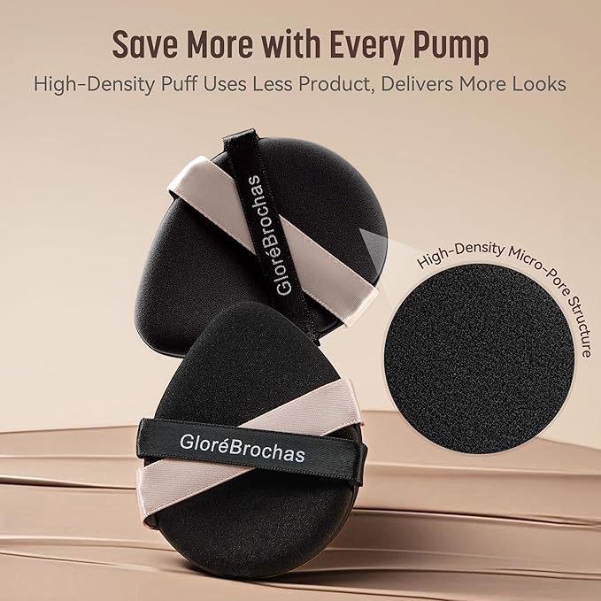 Makeup Sponge Set, GloréBrochas 2PCS Micro Porous Low Absorption Foundation Sponges, Latex-Free PU Makeup Puff, 3.2inches Soft Dual-Sided Powder Puff for Face Powder, Black