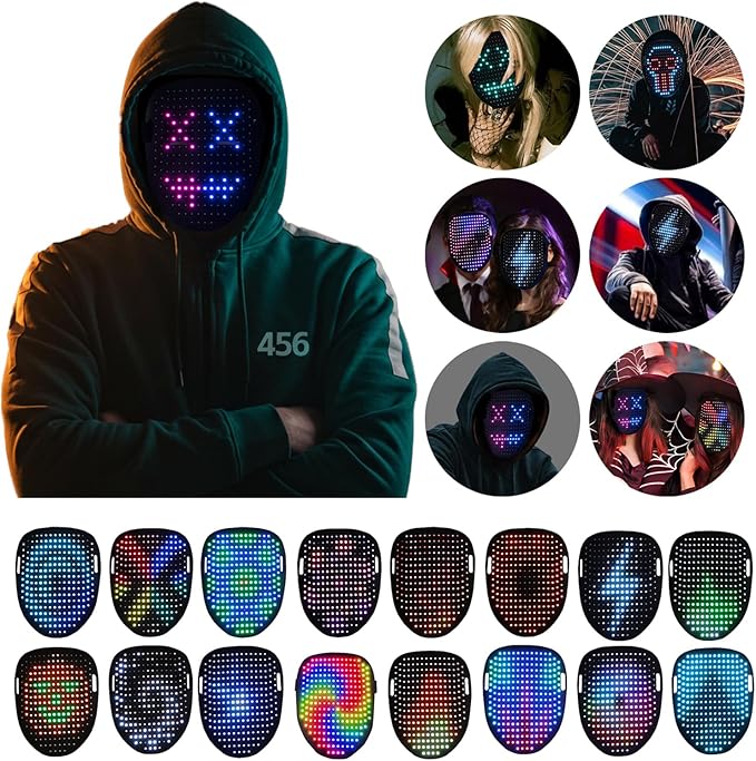 LED Mask with Gesture Control, Perfect for Party Cosplay Party, Masquerade Balls, Holiday Dress-Up, and Atmosphere Adjustment