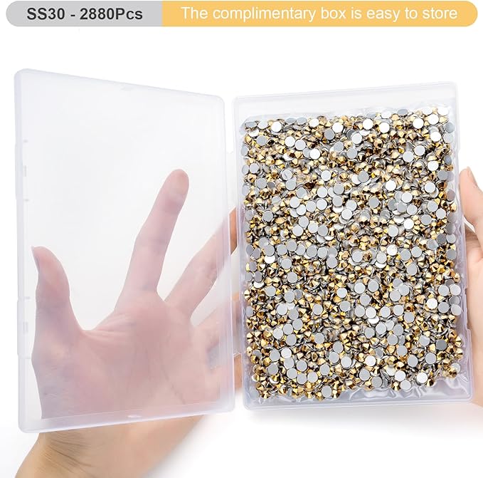 MEIBITE Flatback Rhinestones Bulk, 2880PCS Gold Rhinestones for Clothes DIY Decoration Crafts, Gold, SS30, 6.3-6.5mm