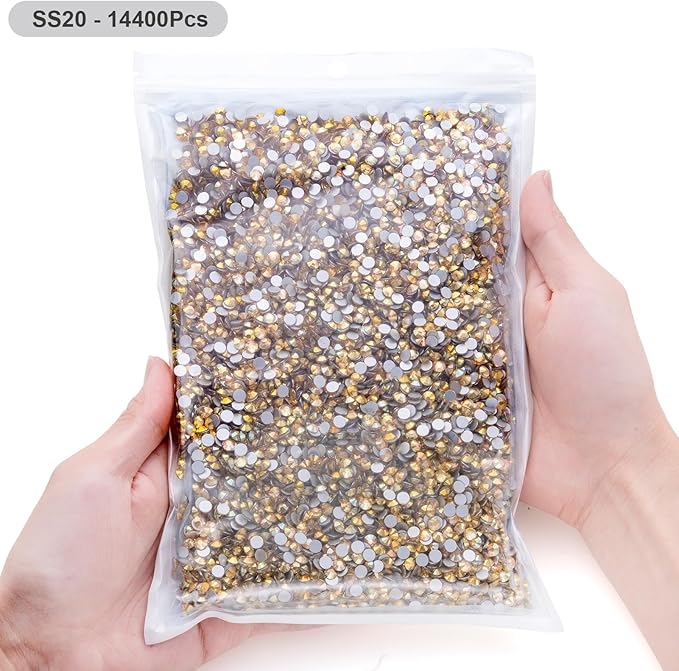 MEIBITE Flatback Rhinestones Bulk, 14400PCS Shiny Sunlight Rhinestones for Clothes DIY Decoration Crafts, Shiny Sunlight, SS20, 4.6-4.8mm