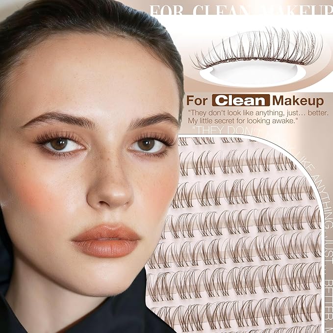Brown Lash Clusters Velour Natural Eyelashes 8-14MM Individual Lashes Clear Band Cluster Eyelash Extensions Wispy Cluster Lashes Dark Brown Eyelash Clusters for Natural Enhancement