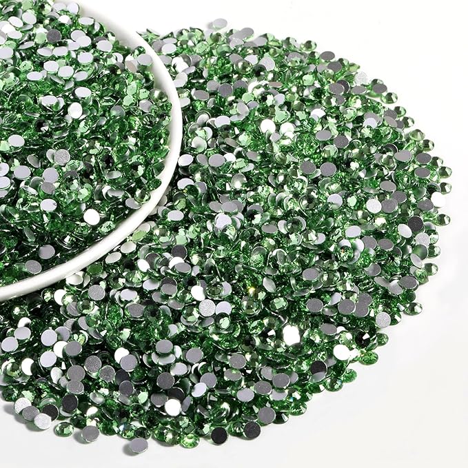 Beadsland Flatback Rhinestones Bulk,14400pcs Green Rhinestones for Nails Crafts Clothes DIY Decoration, Light Green/Peridot, SS16, 3.8-4.0mm