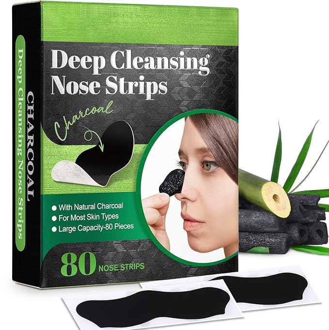 IDUCEN Nose Strips, 80PCS Blackhead Remover Strips, Nose Blackhead Remover Strip, Bamboo Charcoal Deep Cleansing Pore Strip for Blackheads,Suitable for All Skin Type, Men & Women