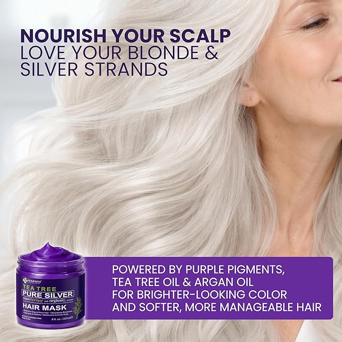 KESMEDIK Pure Silver Purple Hair Mask Toner with Tea Tree & Argan Oil, Deep Conditioner for Dry Damaged Bleached, Blonde White & Gray Hair, Relieves Itchy Scalp, Neutralizes Brassy & Yellow Tones | Hair Mask Toner, Deep Conditioner, Gray Hair Care, Blo...