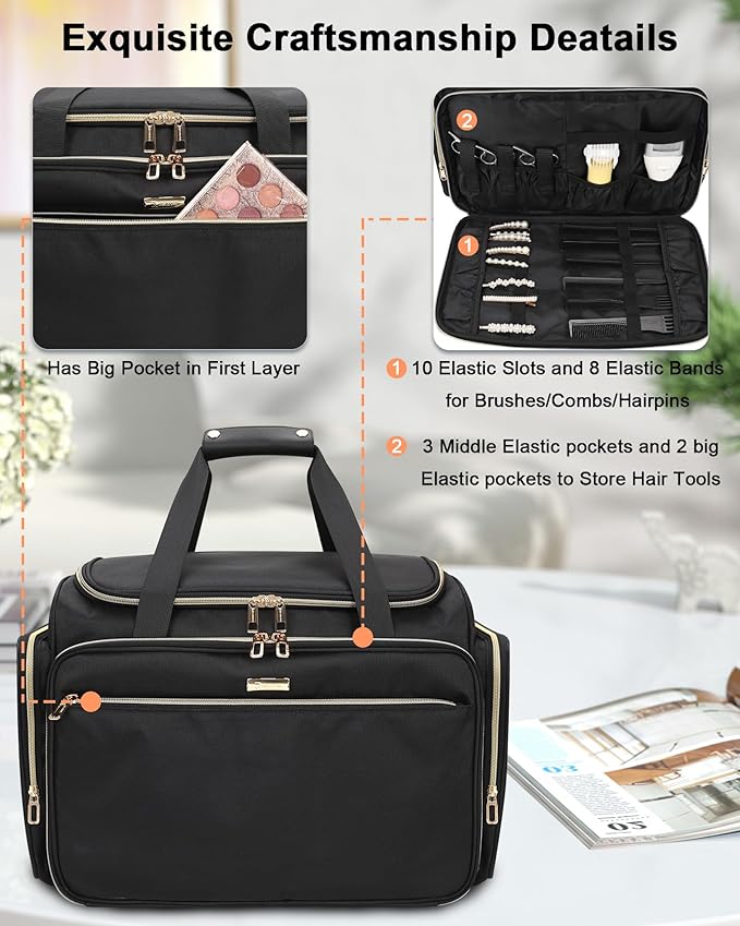 MONSTINA Hairstylist Travel Bag, Extral Large Hairdressing Bag Hair Tools Travel Case with Adjustable Dividers Professional Beauty Hairdresser Accessories Bags for Barber Heat Insulation