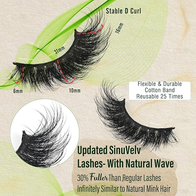 SinuVelve Dark Full Lashes 16mm Wispy Eye Lashes Flexible Band Volume False Eyelashes Cateye Soft Light Weight Fake Lashes Strips Like Mink Lashes D Curl Pestañas Postizas Reusalble By Hiklasy