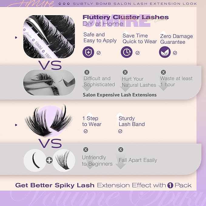 Manga Lash Clusters 150D Spikes Eyelash Clusters with Bottom Lashes 12-18MM Long Fairy Cluster Eyelash Extensions 300Pcs Wispy Individual Lashes Extensions DIY at Home by JIMIRE
