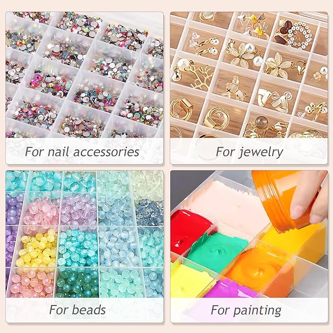 Fspronail 42 Grids Clear Large Plastic Organizer Box With Dividers, Bead Organizers And Storage Compartment Container For Nail Accessories/Jewelry/Craft/Screw/Small Parts/Diamond Painting Art Tools