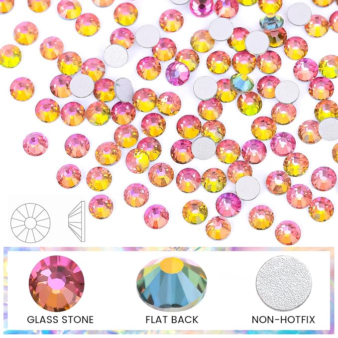 Novani Crystal Rhinestones, Flatback Loose Gemstones 288pcs Glass Rhinestones for Clothes Shoes Crafts Makeup Nail Art and DIY Decorations(SS30, Rainbow)