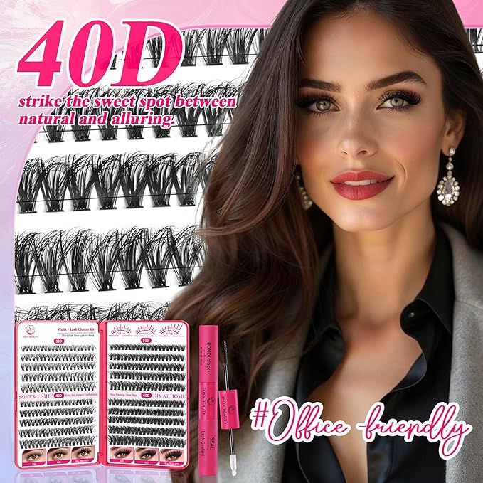 Waltz Lash Clusters Kit - Lash Clusters Lashes D Curl Eyelash Clusters Lash Extension Kit 30D40D50D60DFluffy eyelash clusters kit with Bond and Seal 0.07MM False Eyelashes DIY at Home