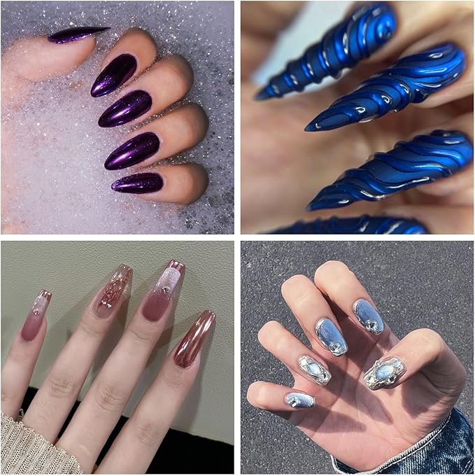 SUTOKAKA Chrome Nail Powder with Nail Glitter Set 12 Colors Gold Silver Copper Holographic Nail Powder Iridescent Metallic Mirror Crome Powder with Brushes for Chrome Gel Nail Decor