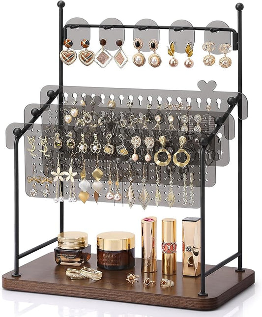 Earring Organizer, Earring Holder Display Stand with 3 Earring Storage Pegboards 568 Holes, Jewelry Organizer with Hook Rack for Stud Earrings Necklace, Acrylic Large Jewlery Hanger Towers for Women